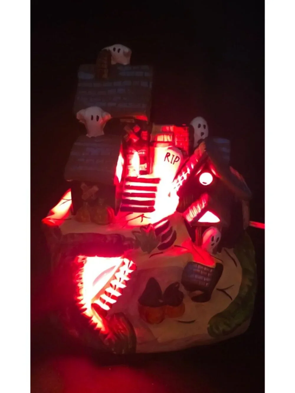 Vintage Pacific Rim Ceramic Light-Up Halloween Spooky Haunted House Colorful